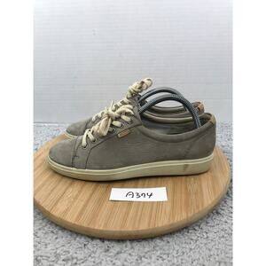 Ecco Womens 40 Soft 7 Gray Leather Low Top Casual Fashion Lace Up Daily Sneaker